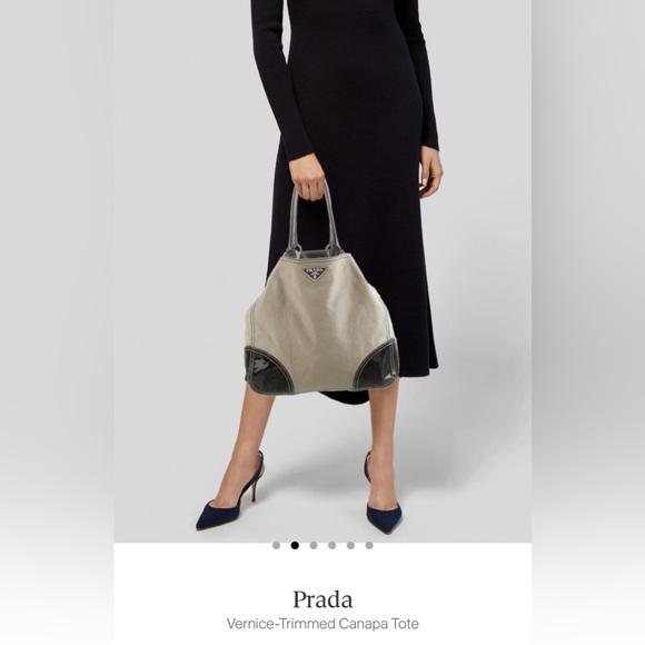 Prada Vernice-trimmed canapa tote - Picture 2 of 8